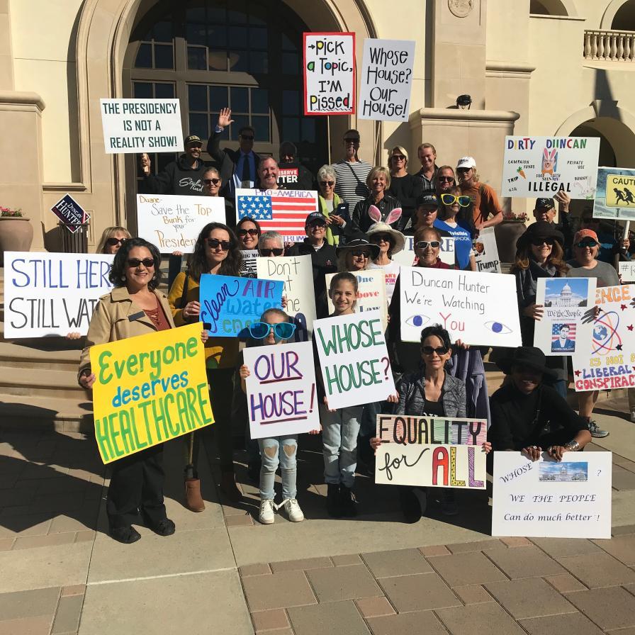 Image of Indivisible group members at democracy reform rally